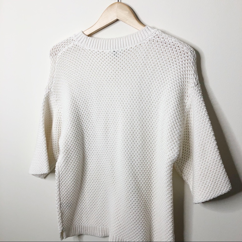 J. Crew Short Sleeve Open Stitch White Sweater - Picture 4 of 7